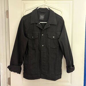 LIKE NEW Zara Black Denim Jacket Men's Small Jean Trucker Buttons Front Pockets